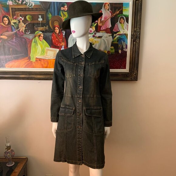 Denim Women's Vintage Jacket Button Closure Jean Long Sleeve Coat - Picture 3 of 10